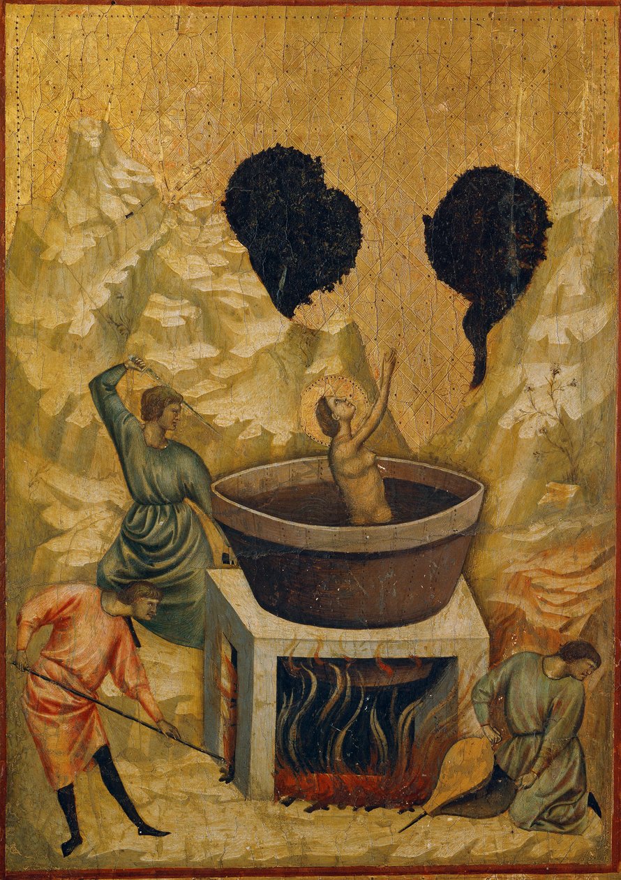 St. Ceciles martyrium, kastet ned i et bad med kogende vand (tempera på træ, slutningen af det 13.-begyndelsen af det 14. århundrede) af Master of St. Cecilia