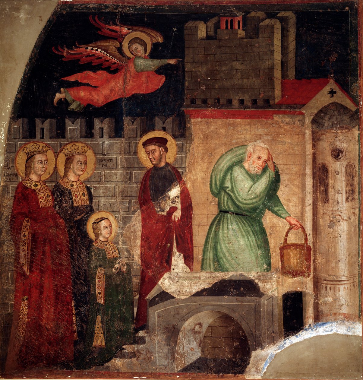 Saint Faustina og Liberate finder tilflugt i et hus i Como (detalje) (Fresco af Master of St Margaret