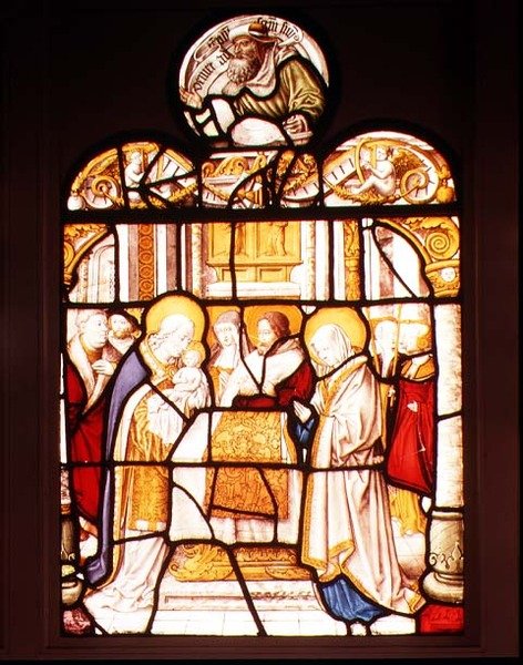 Præsentationen i Templet; vindue fra cistercienserklosteret Mariawald, Eifel af Master of St. Severin