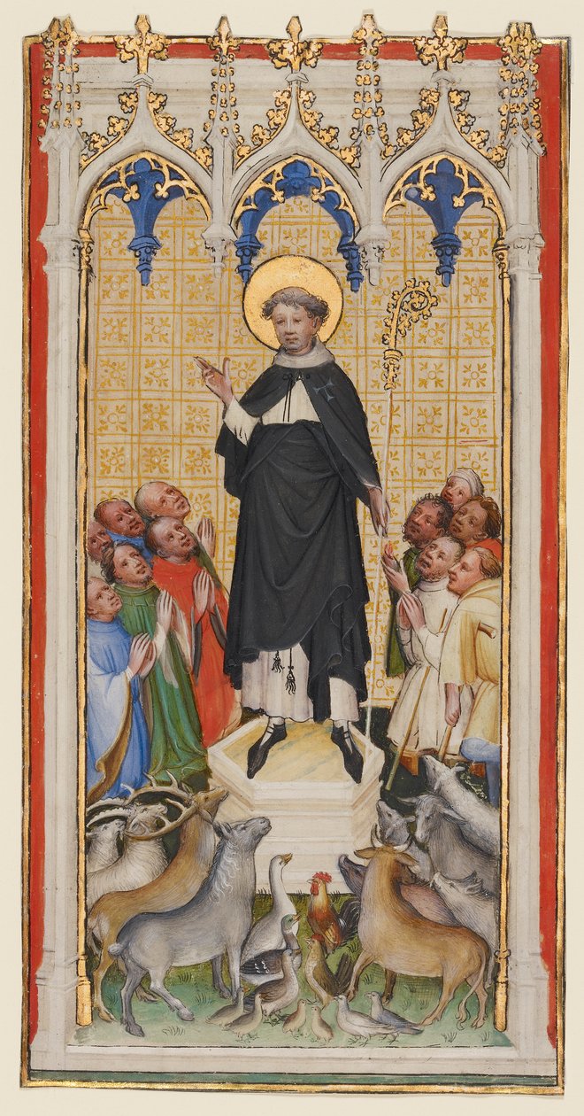 Sankt Anthony Abbed velsigner dyrene, de fattige og de syge, ca. 1400-10 (tempera og bladguld på pergament) af Master of St. Veronica