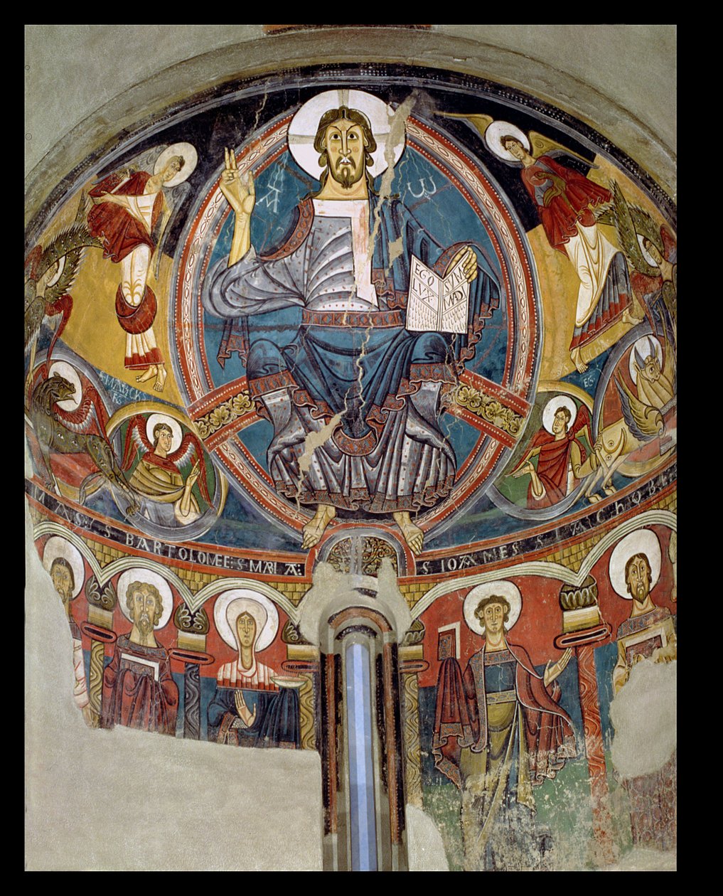 Kristus i Majestæt flankeret af serafer og symboler på evangelisterne, apsis fresko fra San Climente i Taull (Tahull) Catalonien, ca. 1123 (fresko) af Master of Tahull