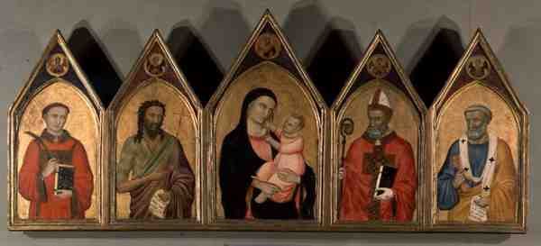 Jomfru og barn med helgener (tempera på panel) af Master of Terenzano