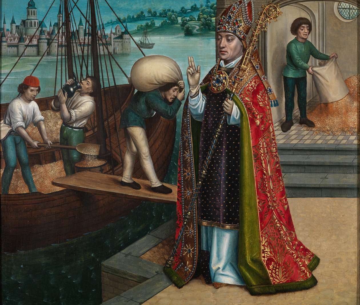 Kornets mirakel, fra St. Nicholas altertavle, ca. 1486-93 (olie på panel) af Master of The Legend of St. Lucy