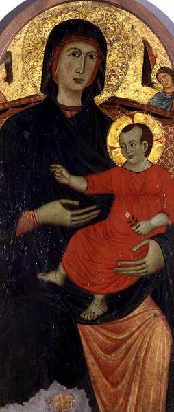 Madonna og barn (tempera på panel med bladguld) af Master of Varlungo