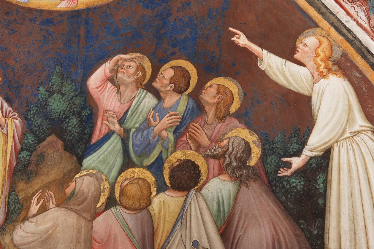 "The Ascension of Christ", Detalje med mandlige skikkelser og helgener, ca. 1420 (fresko) af Master of Vignola