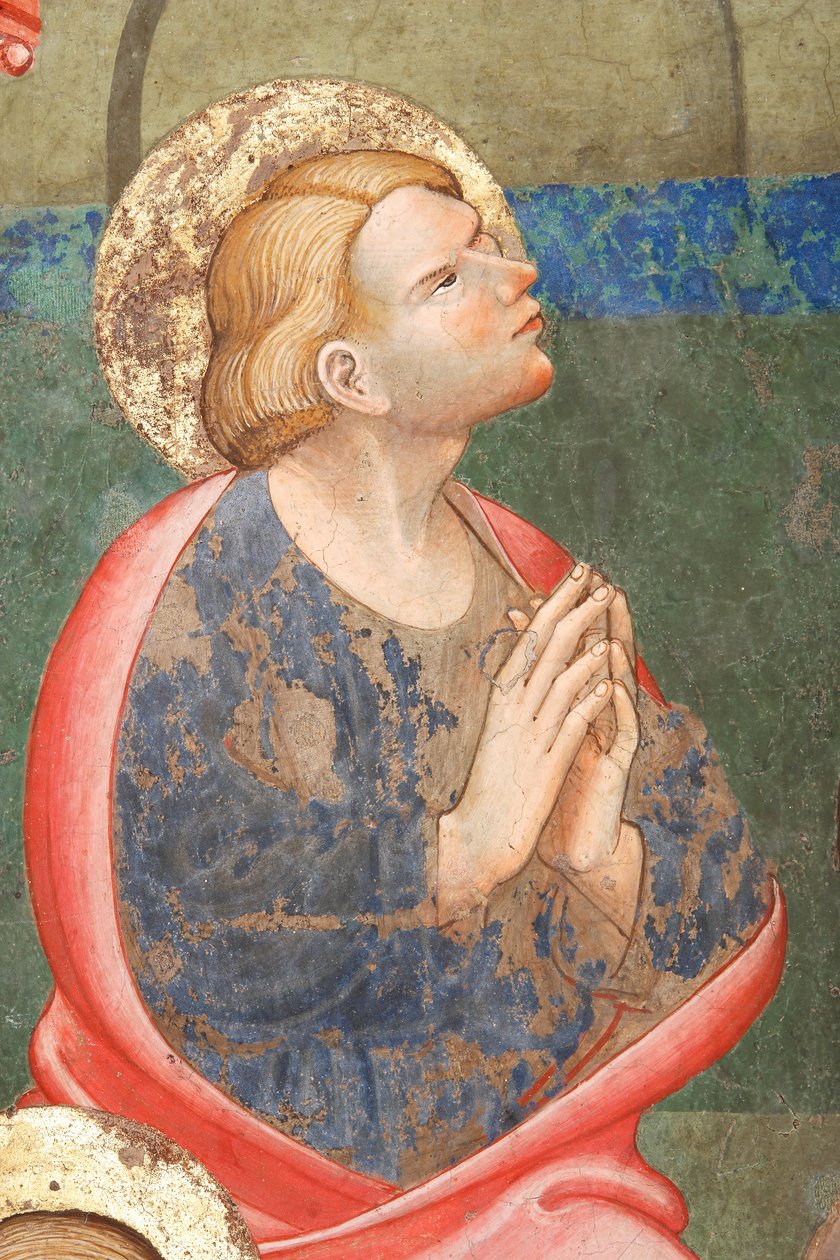 "Pinsen", Detalje med en bedende helgen, ca. 1420 (fresko) af Master of Vignola
