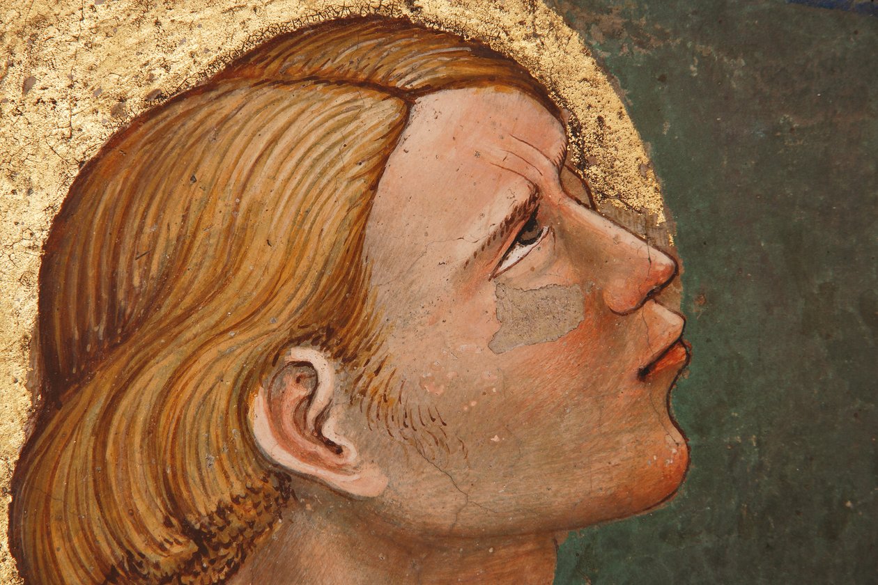 "Pinsen", Detalje med en bedende helgen, ca. 1420 (fresko) af Master of Vignola