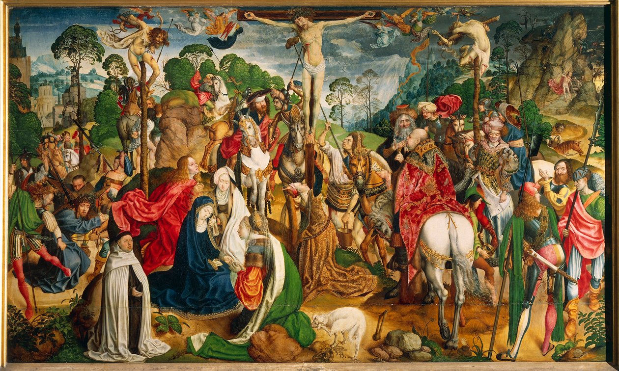 Altertavle, der viser Kristi lidenskab (olie på panel) af Master of the Aachen Altar