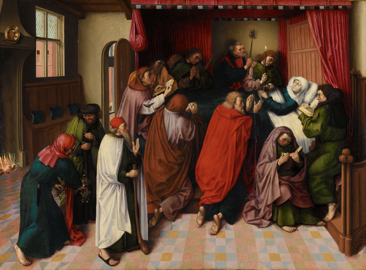 Jomfruens død, ca. 1500 (olie på panel) af Master of the Amsterdam Death of the Virgin