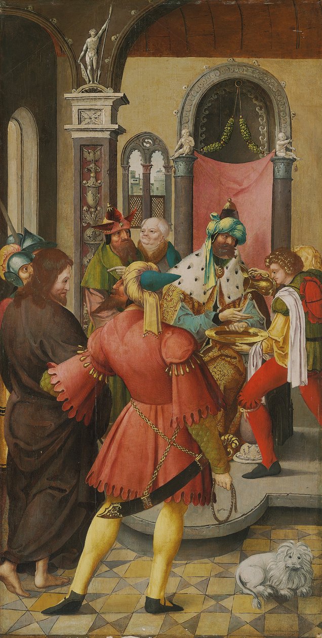 Vingen af en altertavle: Kristus foran Pilatus af Master of the Antwerp Adoration