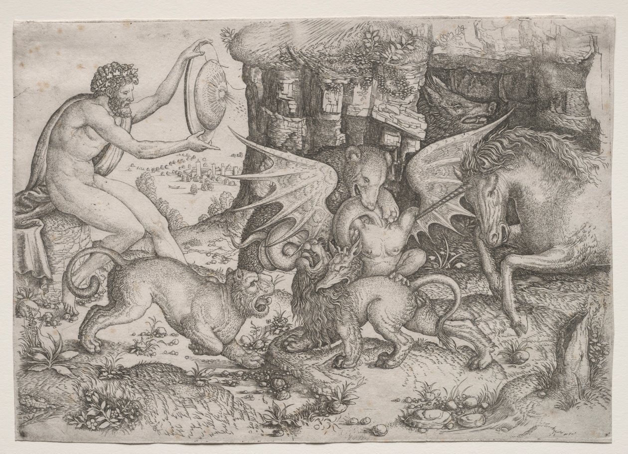 Allegorisk tema: Dyrenes kamp, ca. 1515-1520. af Master of the Beheading of St.