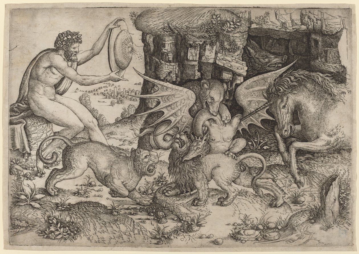 Allegorisk tema: Dyrenes kamp af Master of the Beheading of St. John