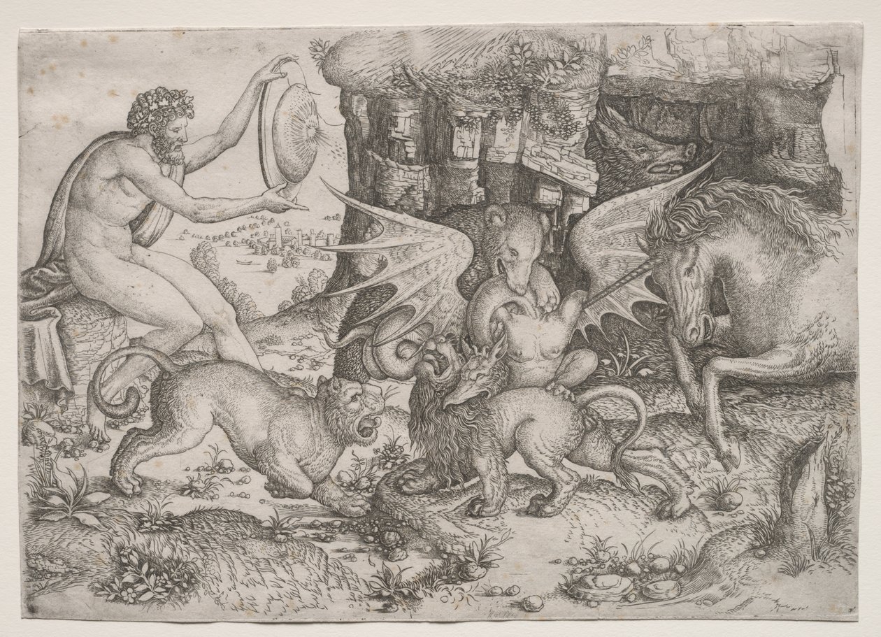 Allegorisk tema: Dyrenes kamp af Master of the Beheading of St. John