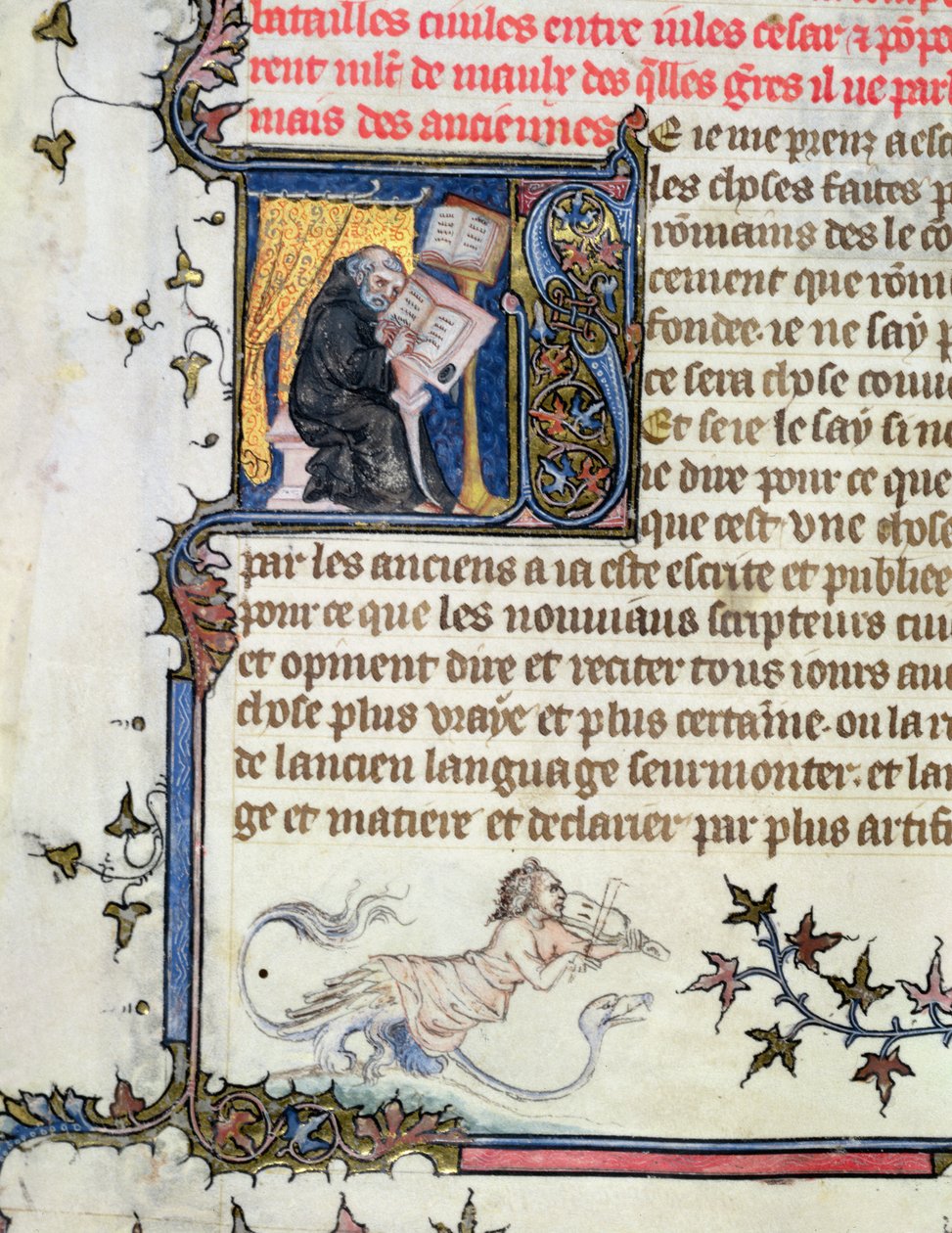 Ms 777 Monk kopierer et manuskript, fra The History of Rome af Livy (59 f.Kr.-17 e.Kr.) ca. 1370 af Master of the Boqueteaux
