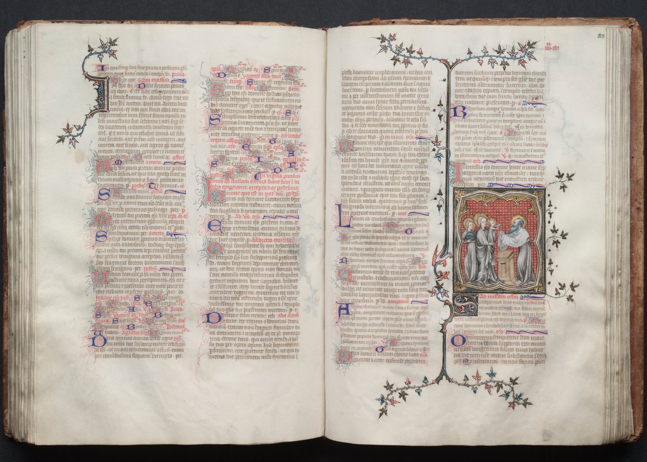 The Gotha Missal: Fol. 107v, tekst, ca. 1375. af Master of the Boqueteaux