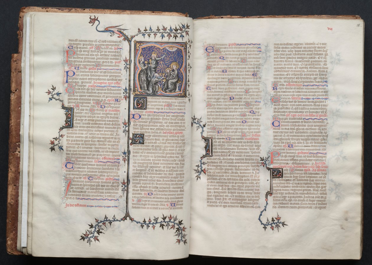 The Gotha Missal: Fol. 17v, Magiernes tilbedelse, ca. 1375. af Master of the Boqueteaux