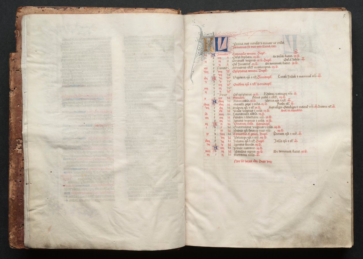 The Gotha Missal: Fol. 5r, tekst , c. 1375. af Master of the Boqueteaux
