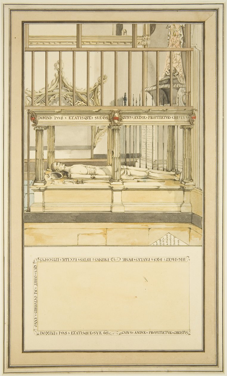 Biskop Paul Bushs grav i Bristol Cathedral, ca. 1799 (akvarel på papir) af Master of the Bristol Church Monuments