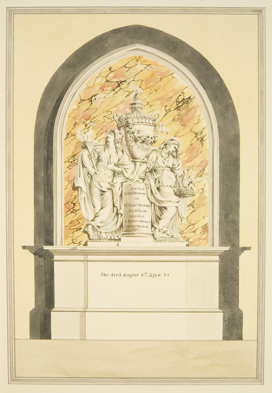 Tomb of Mrs. Elizabeth Draper, død 1835, i Bristol Cathedral (akvarel på papir) af Master of the Bristol Church Monuments