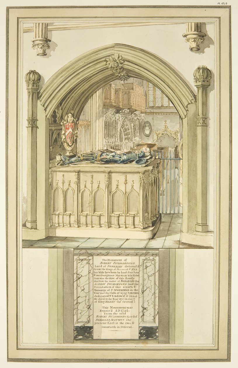 Tomb of Robert Fitzharding, død 1170, i Bristol Cathedral, ca. 1799 (akvarel på papir) af Master of the Bristol Church Monuments