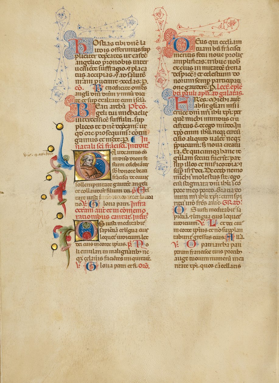 Første G: Saint Francis af Master of the Brussels Initials