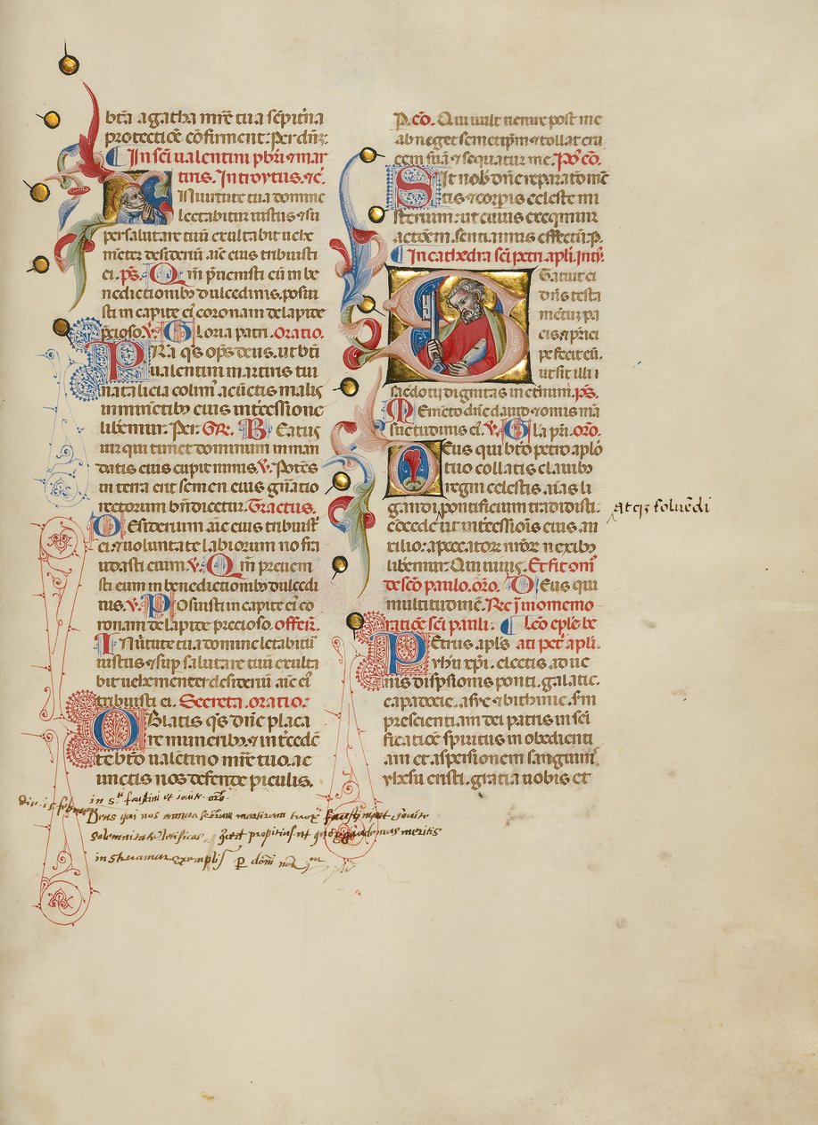 Initial I: Sankt Valentinus; Initial S: Sankt Peter af Master of the Brussels Initials
