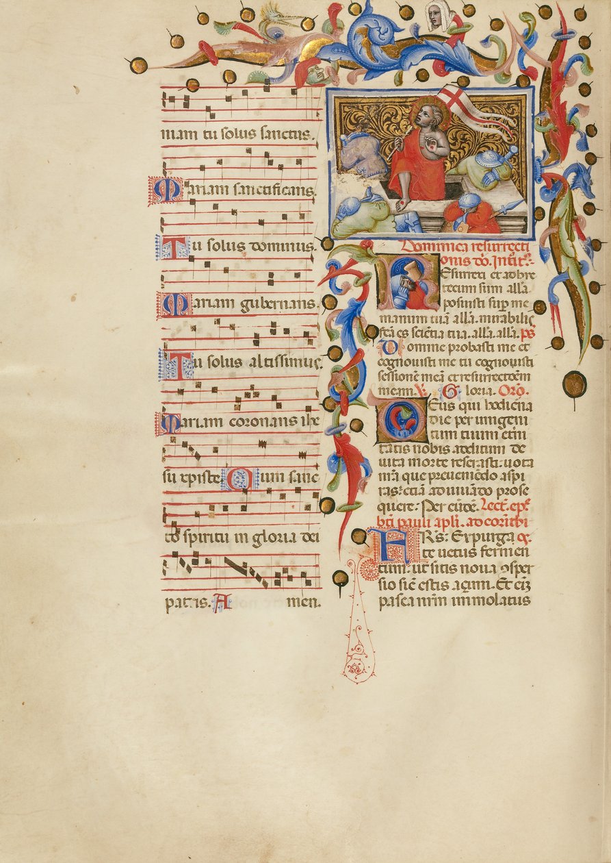 Opstandelsen; Initial R: En sovende soldat af Master of the Brussels Initials