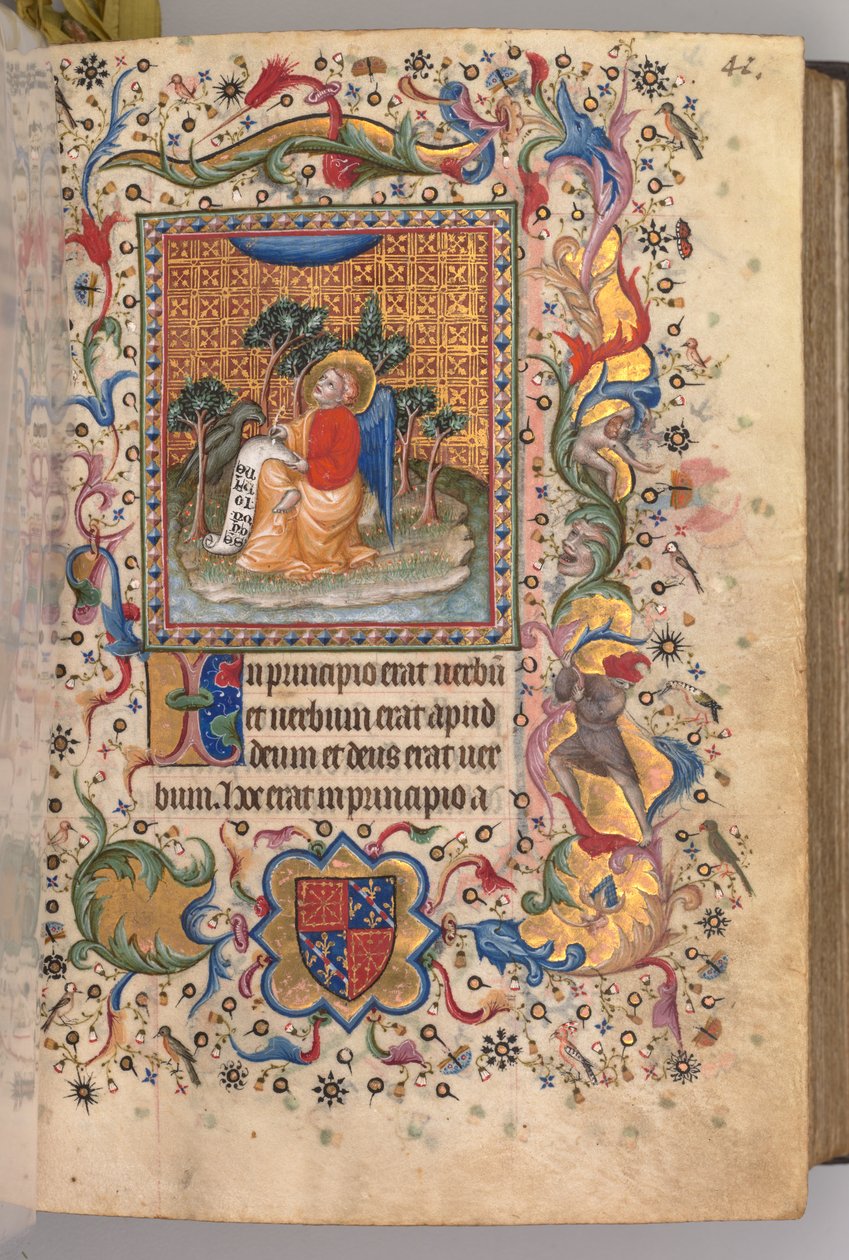 Timer for Karl den Adelige, konge af Navarra 1361-1425: fol.1r, St. John the Evagelist, ca. 1405. af Master of the Brussels Initials and Associates