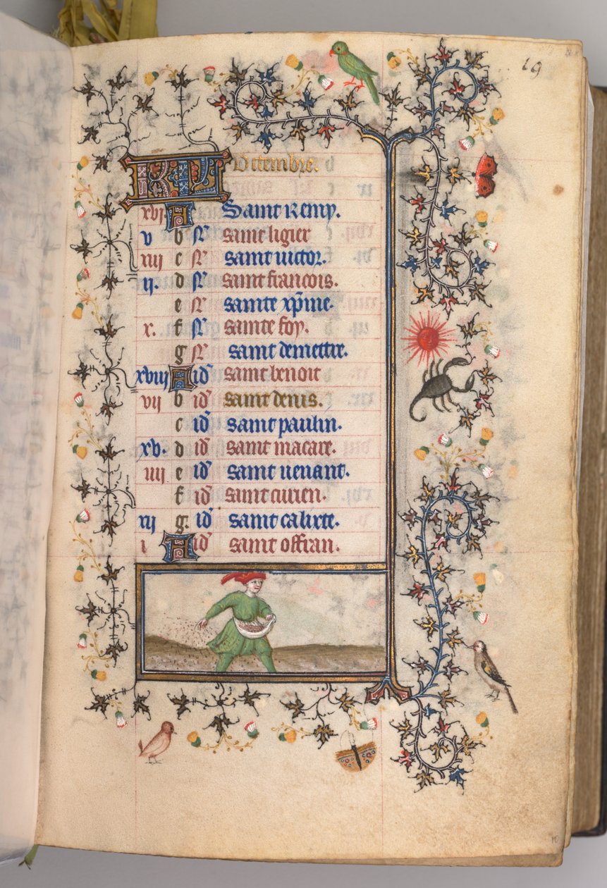 Timer for Karl den Adelige, konge af Navarra 1361-1425: fol. 10r, oktober, ca. 1405. af Master of the Brussels Initials and Associates