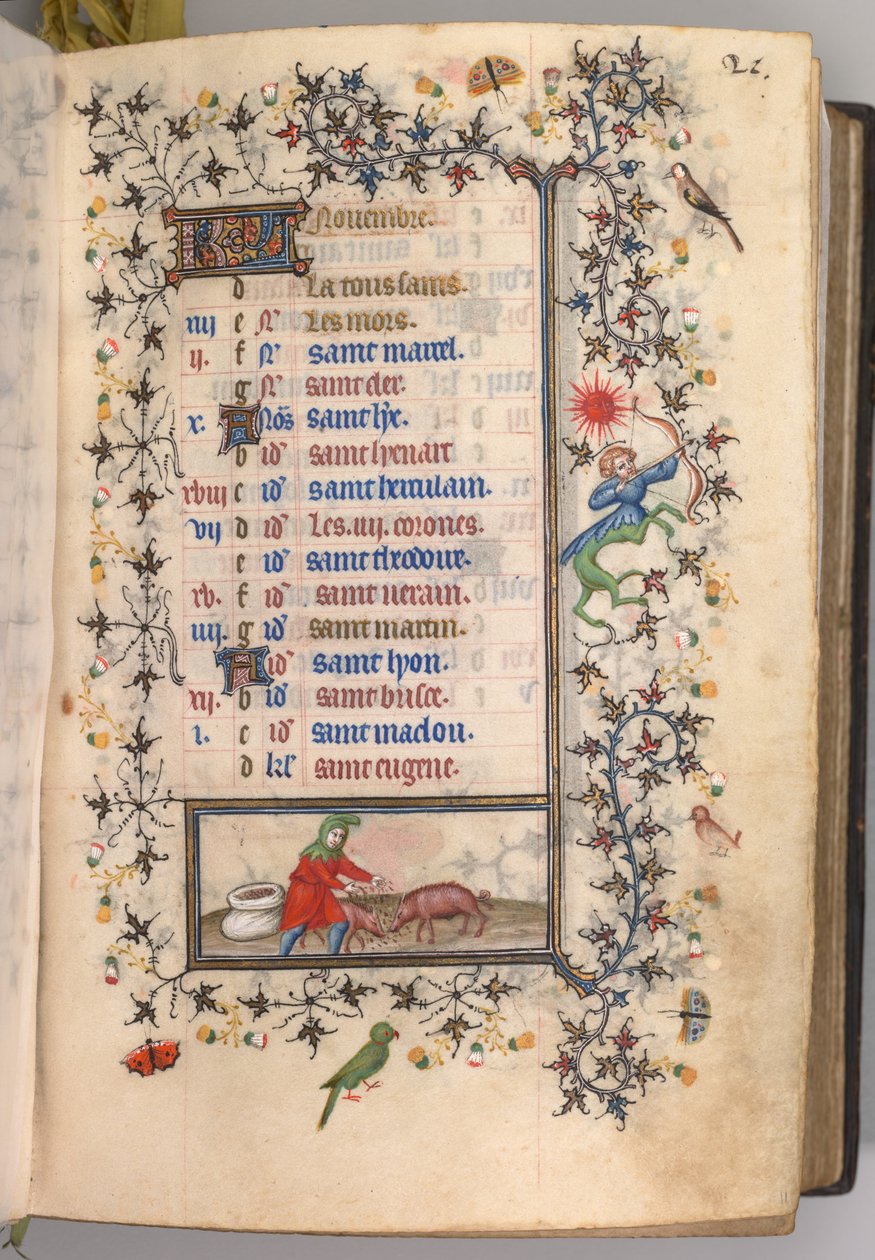 Timer for Karl den Adelige, konge af Navarra 1361-1425: fol. 11r, november, ca. 1405. af Master of the Brussels Initials and Associates