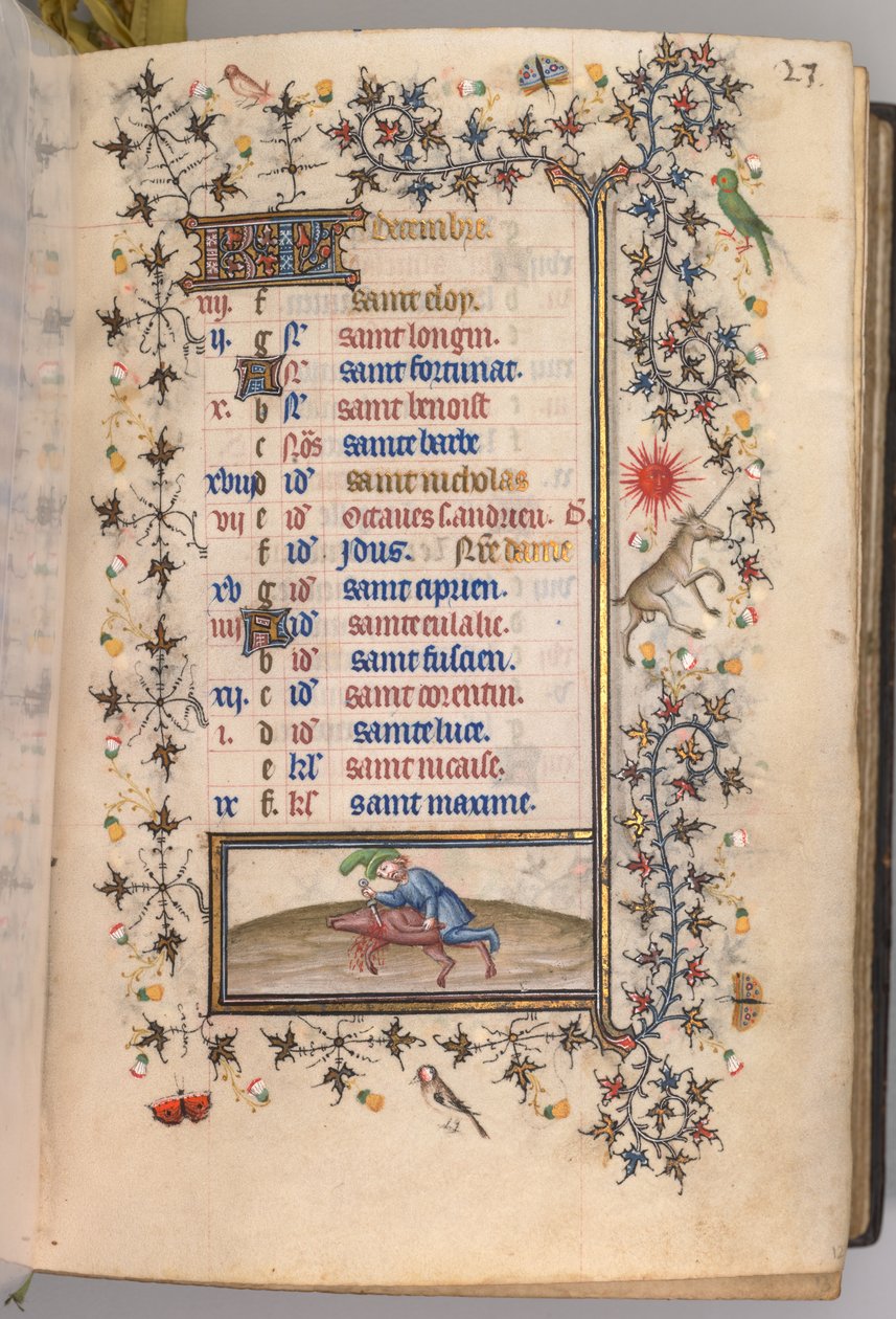 Timer for Karl den Adelige, konge af Navarra 1361-1425: fol. 12. december, ca. 1405. af Master of the Brussels Initials and Associates