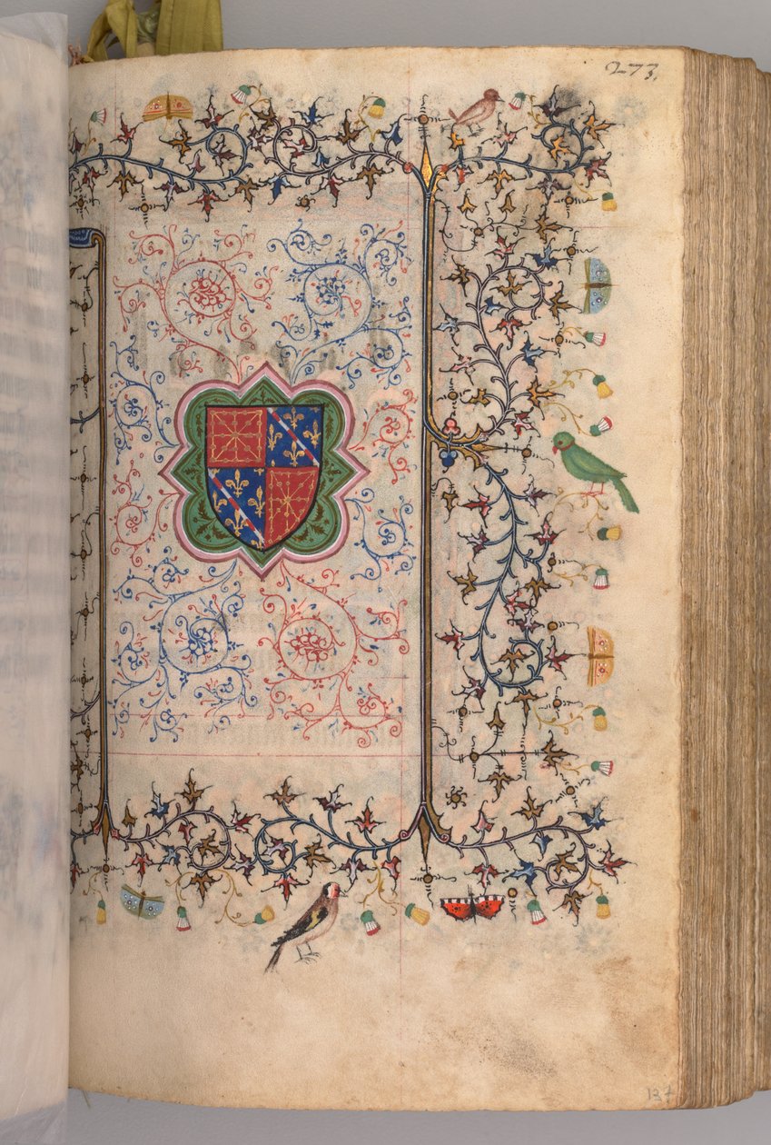 Timer for Karl den Adelige, konge af Navarra 1361-1425: fol. 137r, våbenskjold..., ca. 1405. af Master of the Brussels Initials and Associates