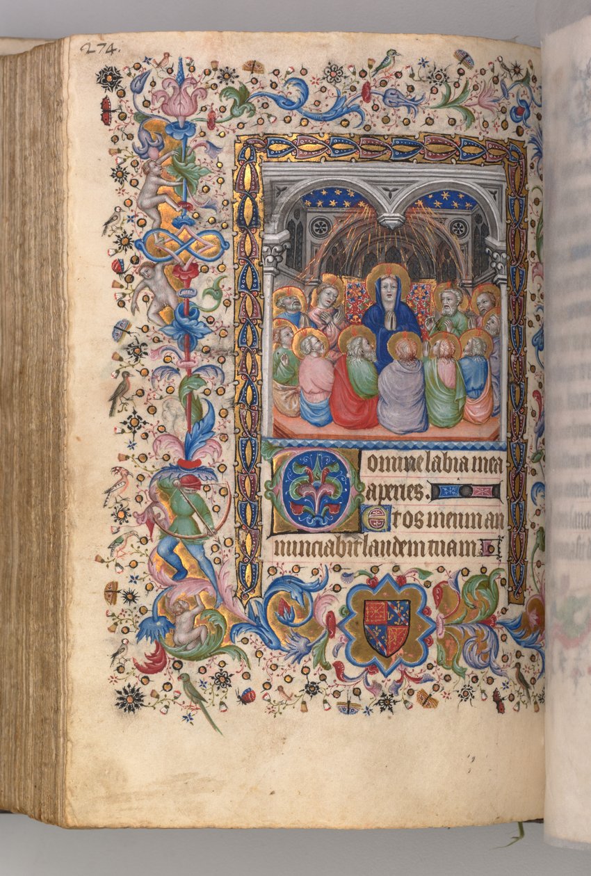 Timer for Karl den Adelige, konge af Navarra 1361-1425: fol. 137v, pinsedag, ca. 1405. af Master of the Brussels Initials and Associates