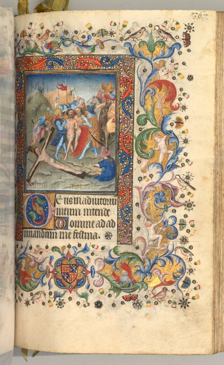 Timer for Karl den Adelige, konge af Navarra 1361-1425: fol. 179r, Kristus naglet til korset, ca. 1 af Master of the Brussels Initials and Associates