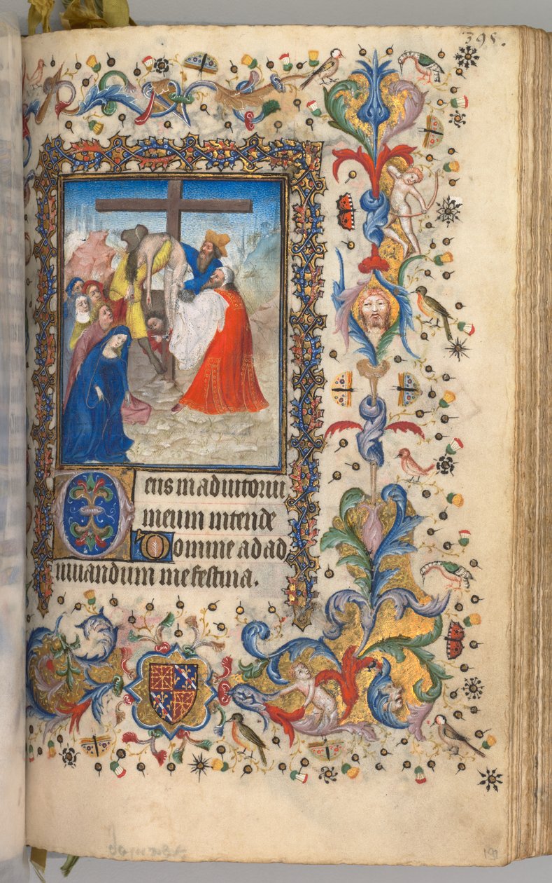 Timer for Karl den Adelige, konge af Navarra 1361-1425: fol. 192r, Nedstigning fra korset, ca. 1405. af Master of the Brussels Initials and Associates