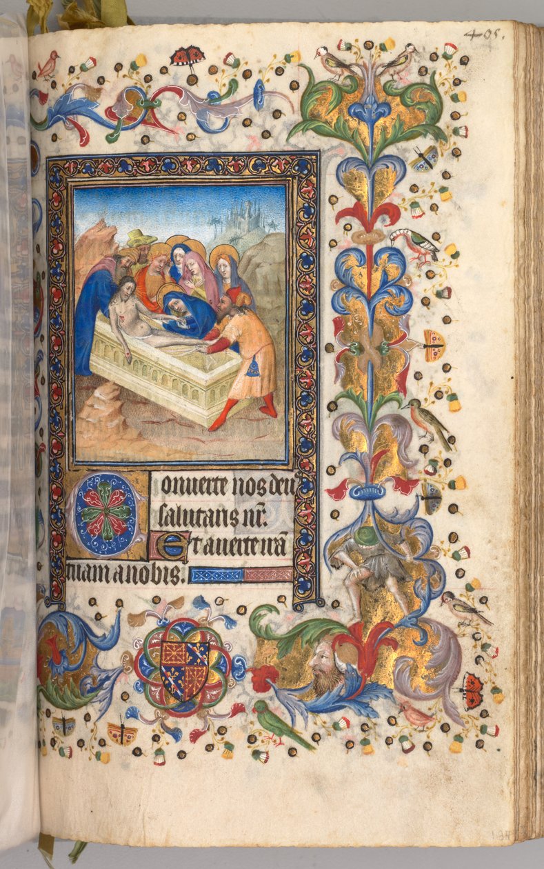 Timer for Karl den Adelige, konge af Navarra 1361-1425: fol. 197r, Kristi gravlæggelse, ca. 1405. af Master of the Brussels Initials and Associates