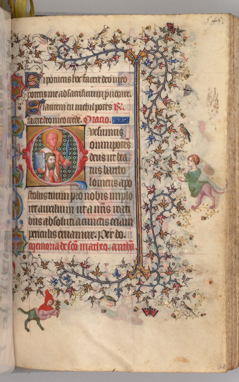 Timer for Karl den Adelige, konge af Navarra 1361-1425: fol. 267r, Sankt Bartolomæus, ca. 1405. af Master of the Brussels Initials and Associates