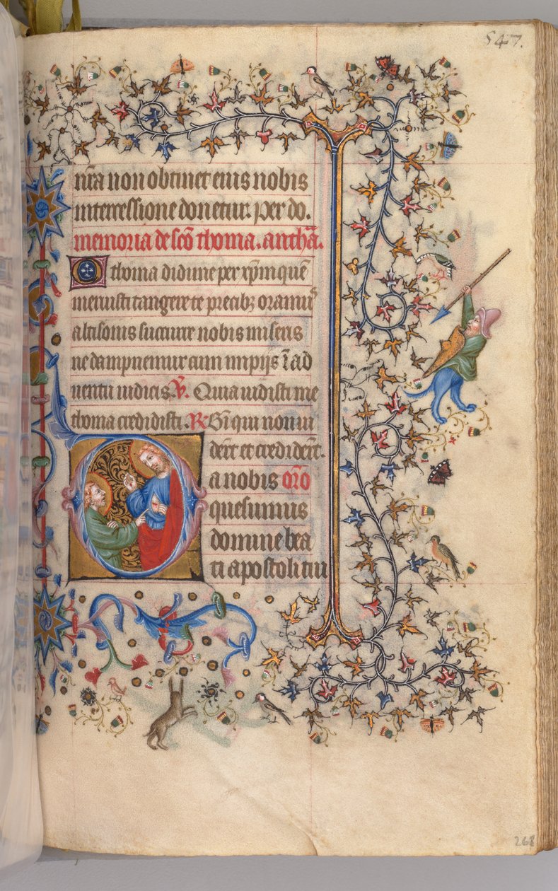 Timer for Karl den Adelige, konge af Navarra 1361-1425, fol. 268r, Sankt Thomas, ca. 1405. af Master of the Brussels Initials and Associates