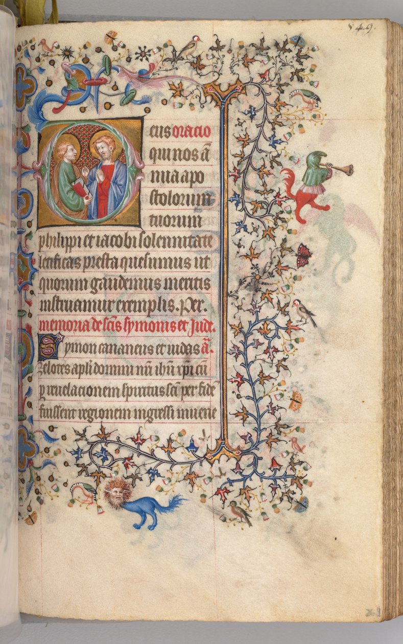 Timer for Karl den Adelige, konge af Navarra 1361-1425, fol. 269r, SS. Philip og James, ca. 1405. af Master of the Brussels Initials and Associates