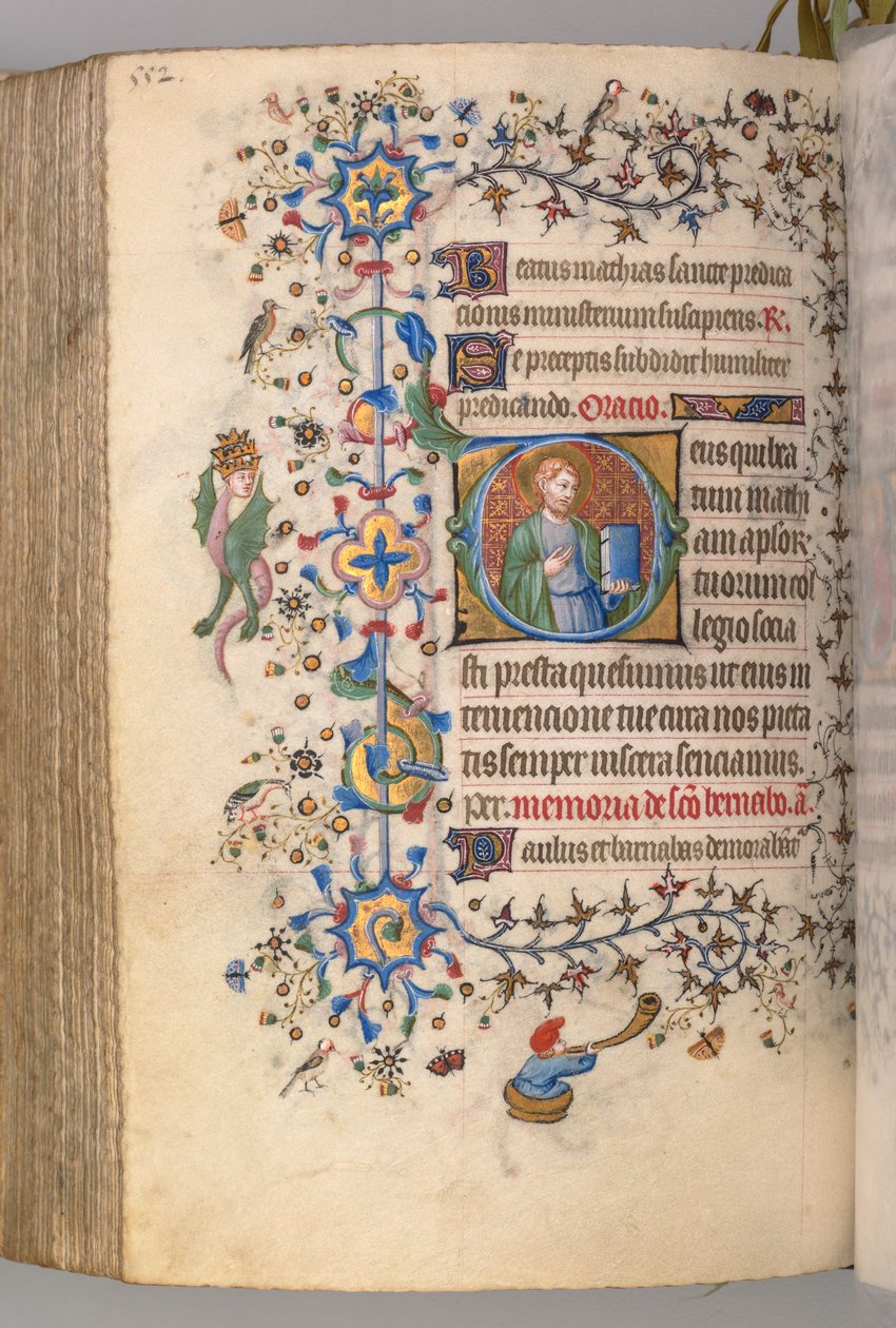 Timer for Karl den Adelige, konge af Navarra 1361-1425, , fol. 270v, Sankt Mathias, ca. 1405. af Master of the Brussels Initials and Associates