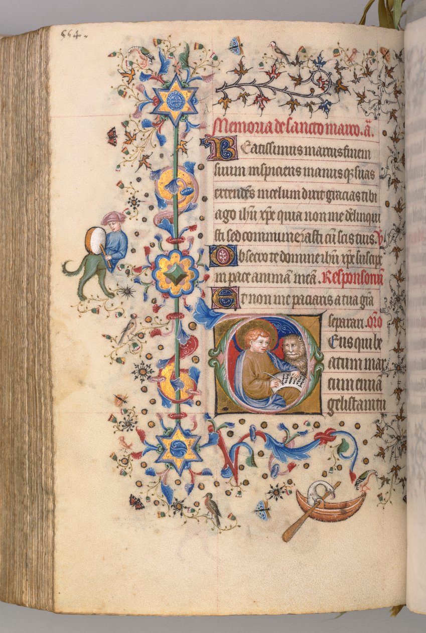 Timer for Karl den Adelige, konge af Navarra 1361-1425, , fol. 271v, St. Mark, ca. 1405. af Master of the Brussels Initials and Associates
