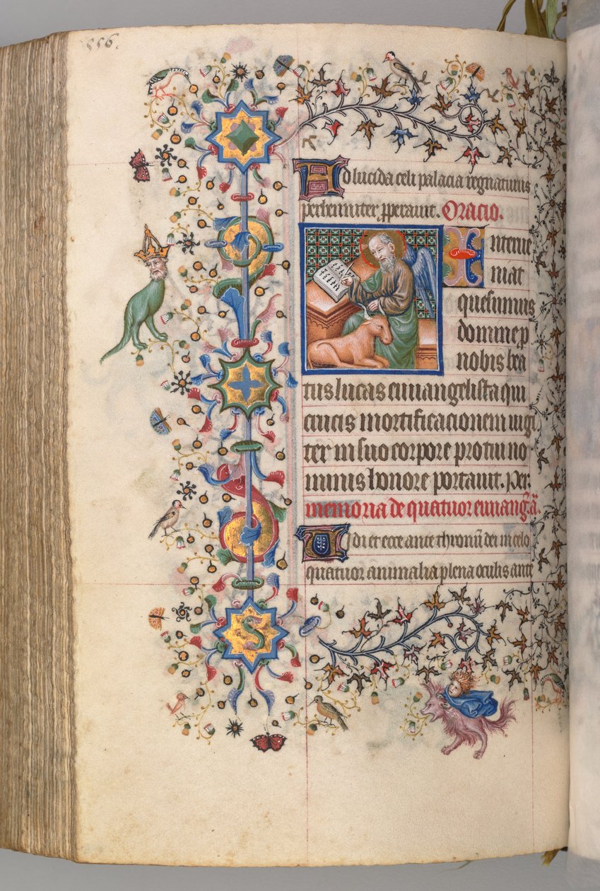 Timer for Karl den Adelige, konge af Navarra 1361-1425, , fol. 272v, Sankt Lukas, ca. 1405. af Master of the Brussels Initials and Associates