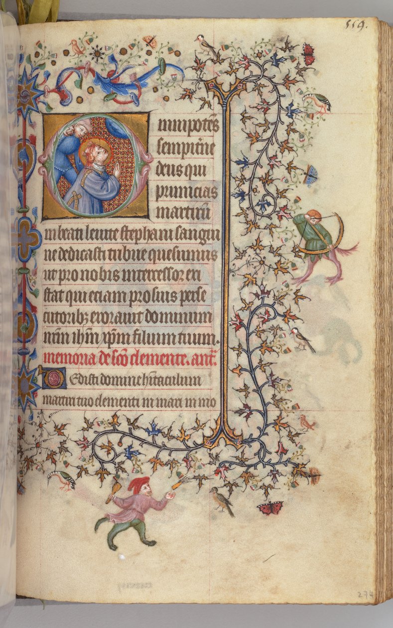 Timer for Karl den Adelige, konge af Navarra 1361-1425, , fol. 274r, St. Stephen, ca. 1405. af Master of the Brussels Initials and Associates