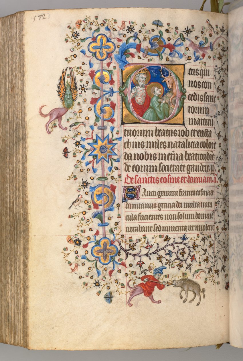 Timer for Karl den Adelige, konge af Navarra 1361-1425, fol. 280V, SS. Job og Eustace, ca. 1405. af Master of the Brussels Initials and Associates