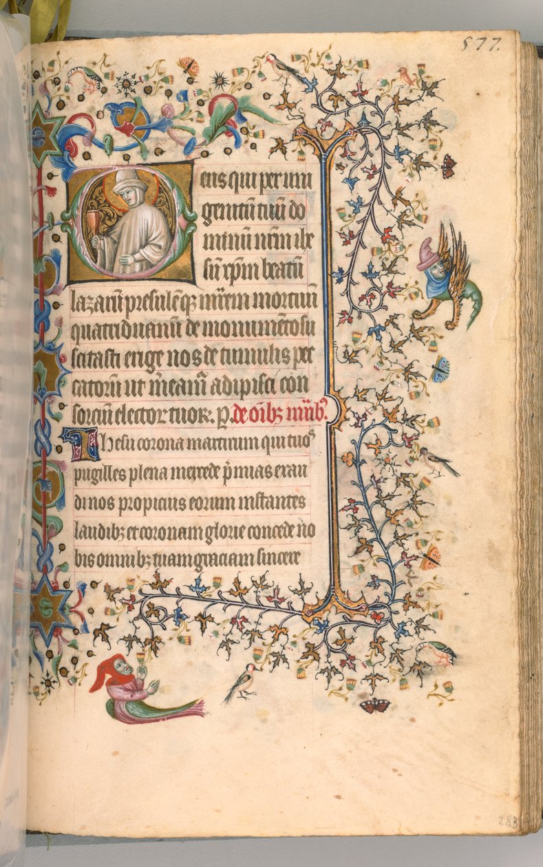 Timer for Karl den Adelige, konge af Navarra 1361-1425, fol. 283r, Sankt Lazarus, ca. 1405. af Master of the Brussels Initials and Associates