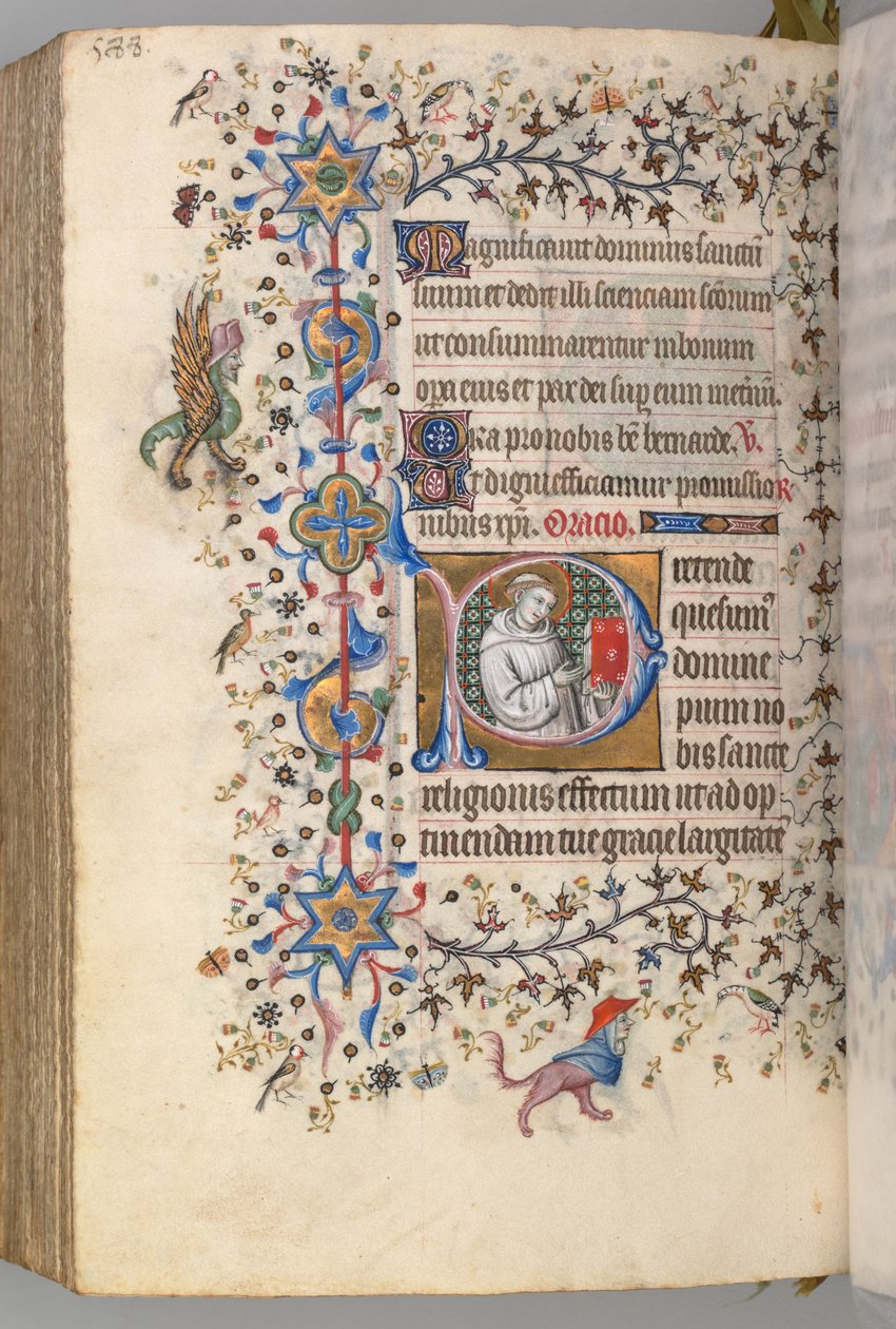 Timer for Karl den Adelige, konge af Navarra 1361-1425, fol. 288v, St. Hervard, ca. 1405. af Master of the Brussels Initials and Associates