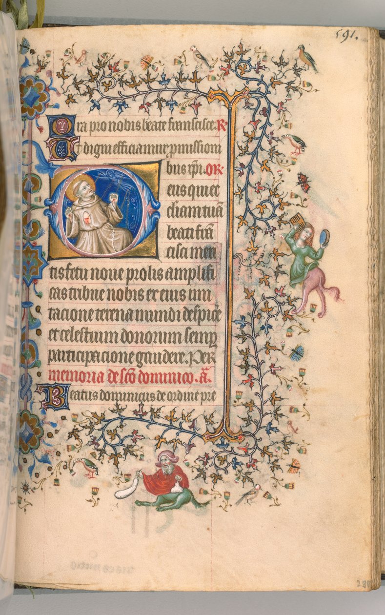 Timer for Karl den Adelige, konge af Navarra 1361-1425, fol. 290r, St. Francis, ca. 1405. af Master of the Brussels Initials and Associates