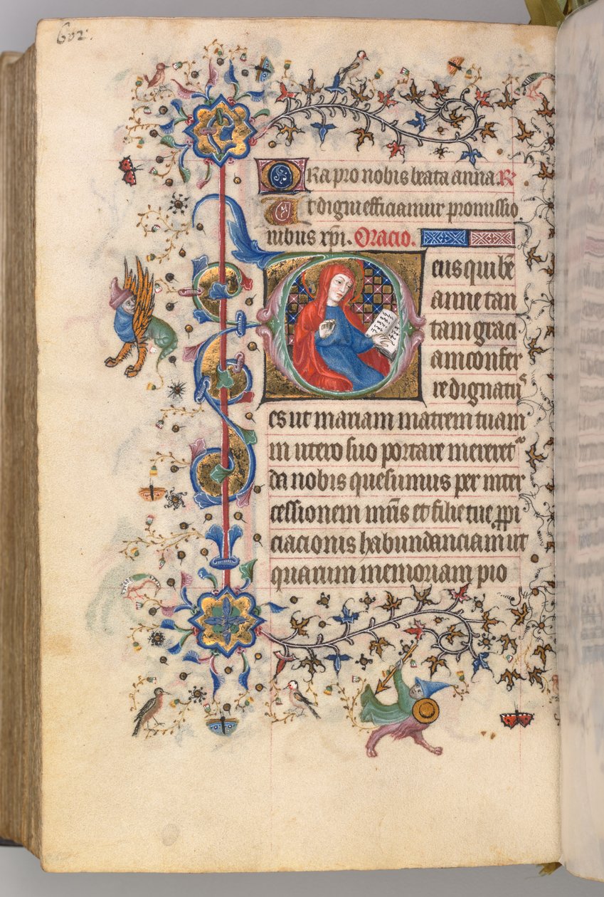 Timer for Karl den Adelige, konge af Navarra 1361-1425, fol. 295v, St. Anne, ca. 1405. af Master of the Brussels Initials and Associates