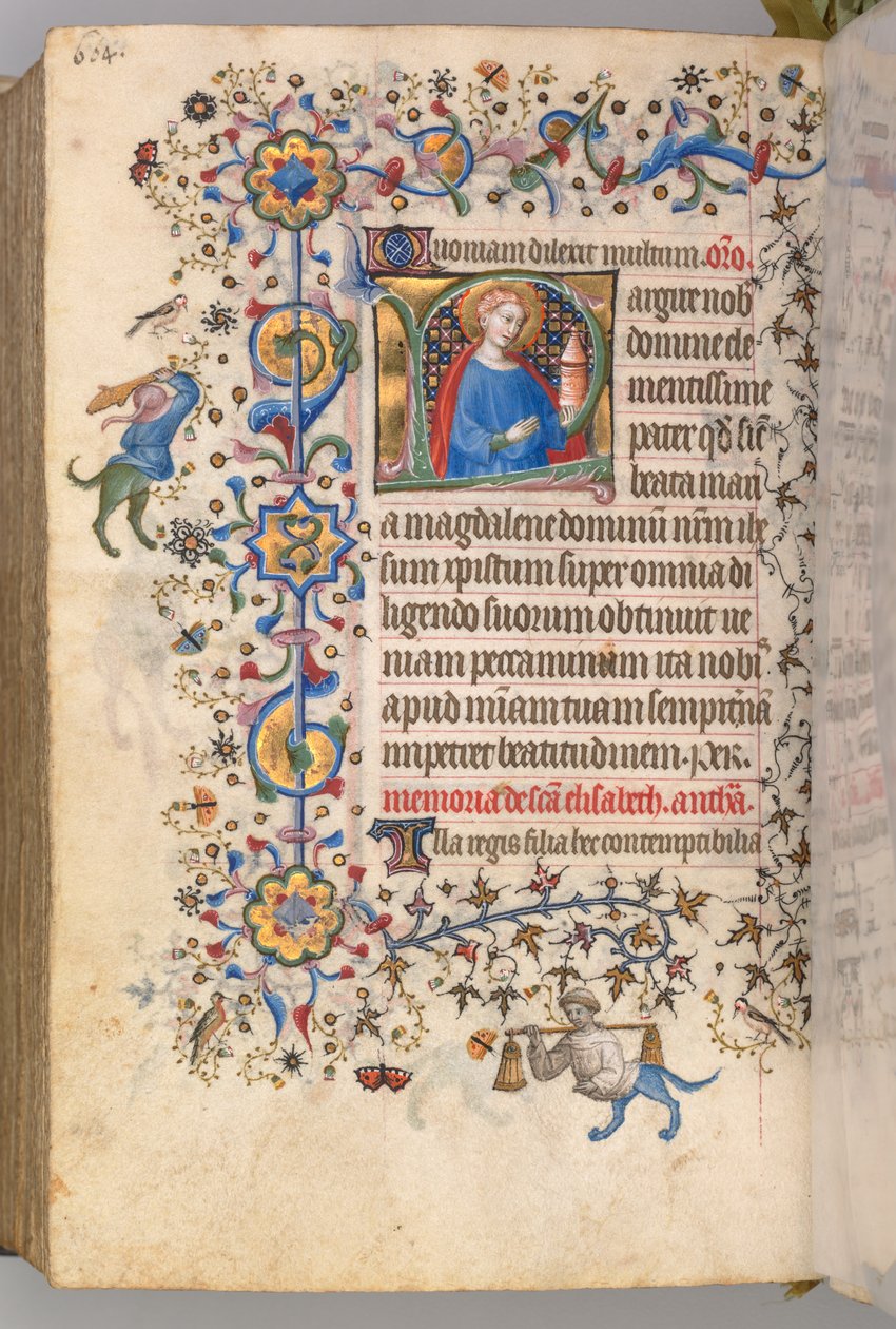 Timer for Karl den Adelige, konge af Navarra 1361-1425, fol. 296v, Sankt Maria Magdalena, ca. 1405. af Master of the Brussels Initials and Associates