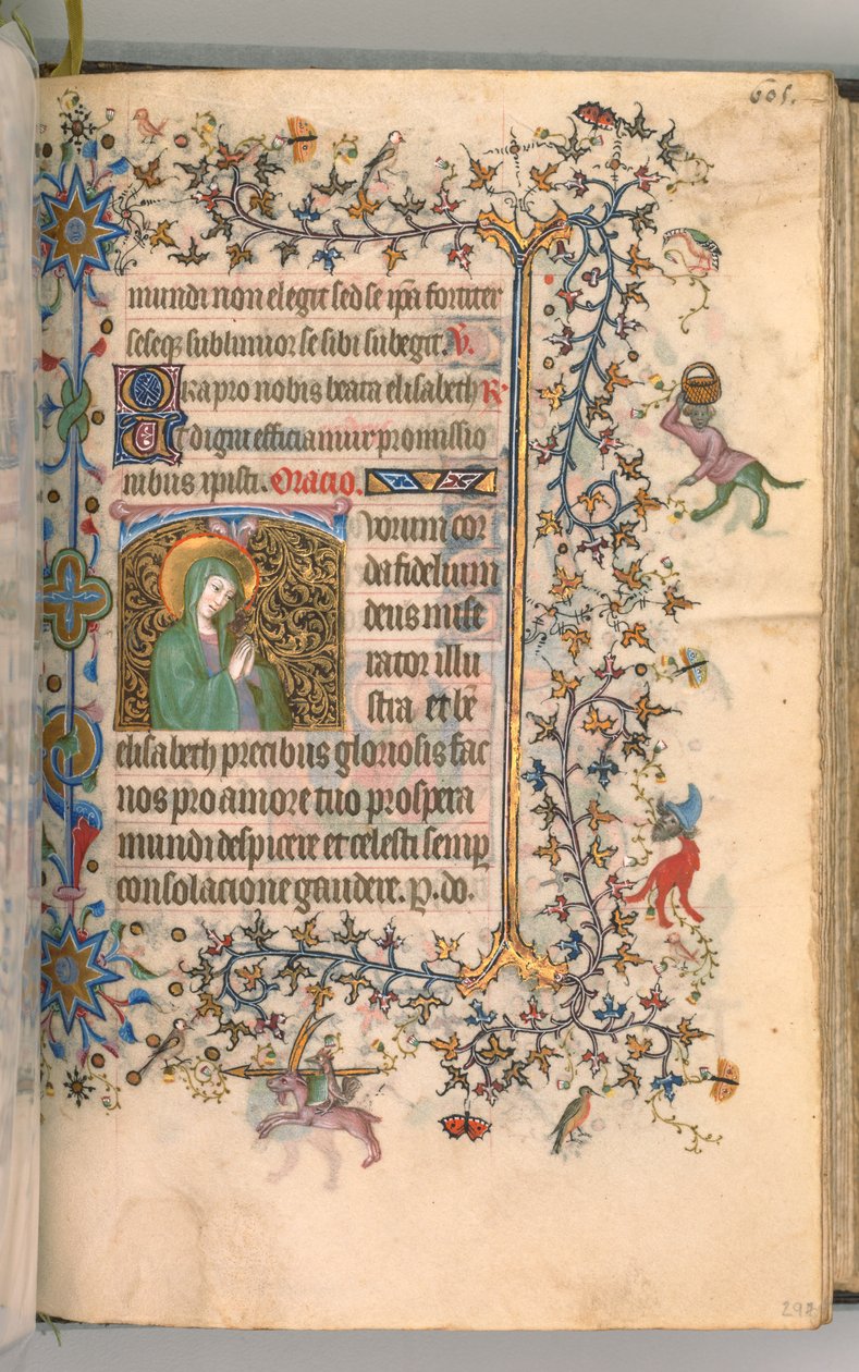 Timer for Karl den Adelige, konge af Navarra 1361-1425, fol. 297r, St. Elizabeth, ca. 1405. af Master of the Brussels Initials and Associates
